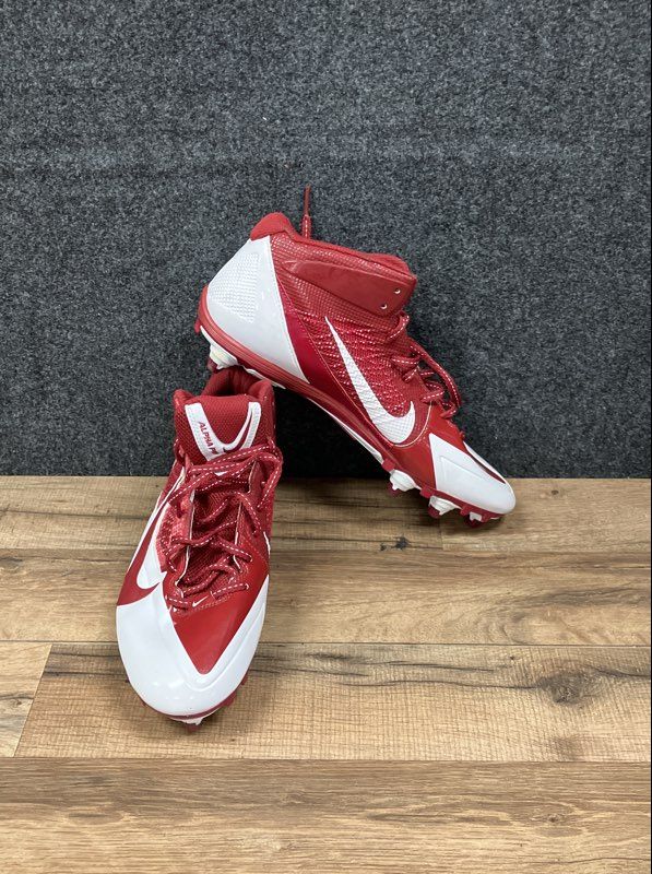 Nike Alpha Pro Mid Flywire Team Red White Football Cleats Size 10.5