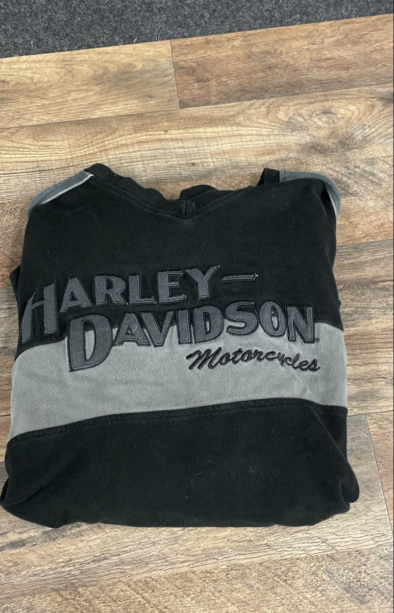 Harley-Davidson Motorcycles Long Sleeve V-Neck Jersey Shirt Black Grey Sz XL