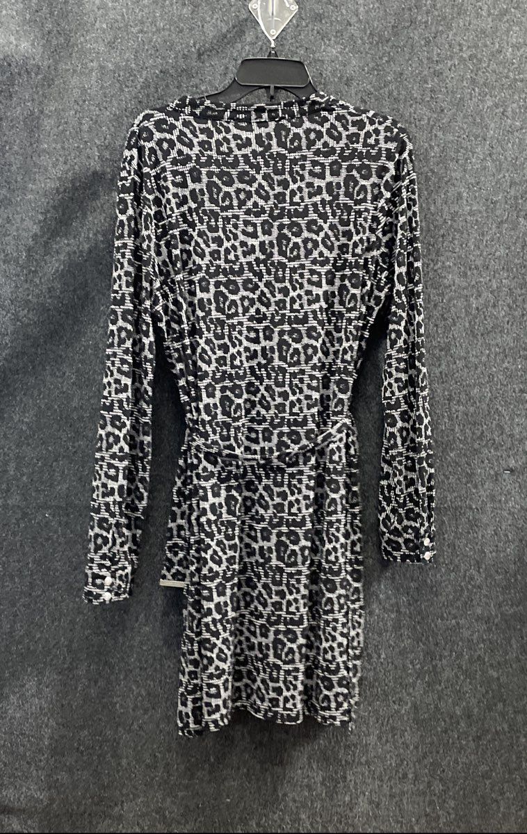 Michael Kors Women's Black Gray Leopard Animal Print Belted Shirt Dress Sz XL