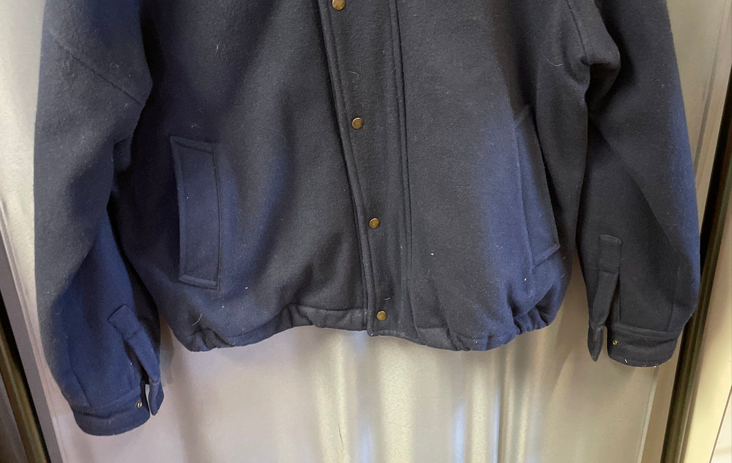 Vintage 90s Caynes Men's Navy Blue Wool Blend Plaid Lined Bomber Coat Sz L/XL