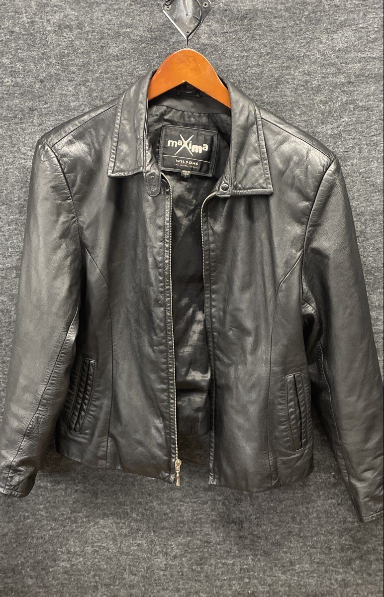 Vintage Y2K Wilsons Leather Maxima Women's Black Zip Up Jacket Sz L