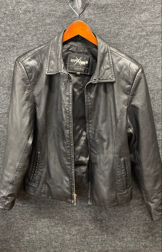 Vintage Y2K Wilsons Leather Maxima Women's Black Zip Up Jacket Sz L