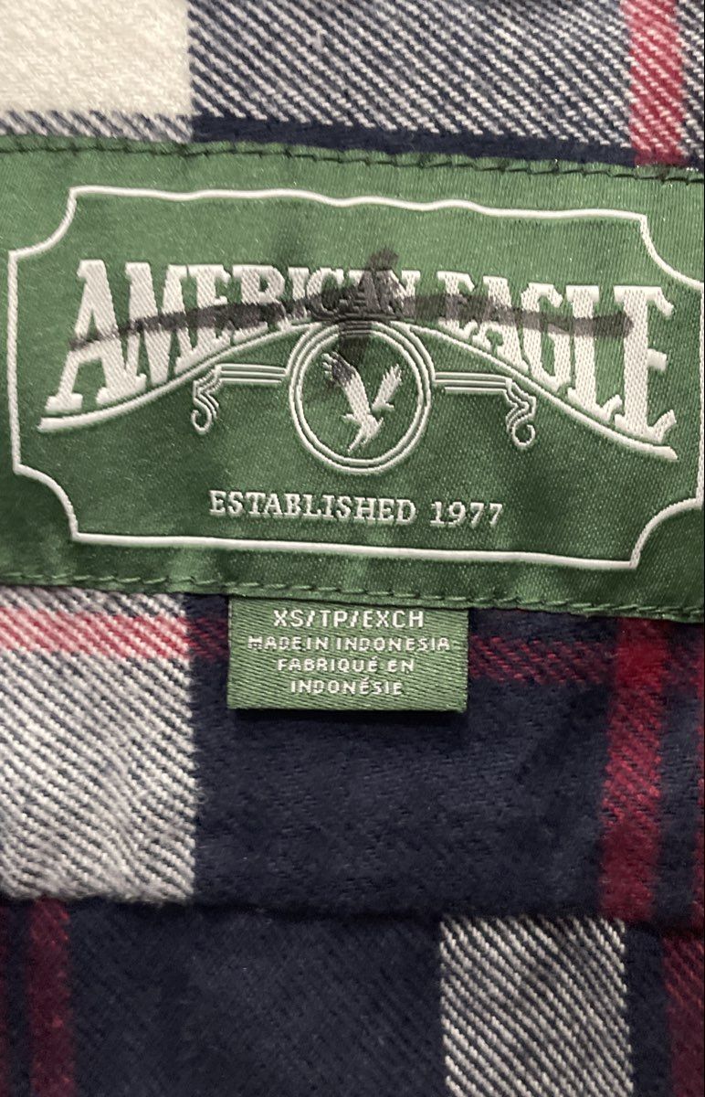 American Eagle Men's Navy Red White Plaid Cotton Button Up Flannel Shirt Sz XS