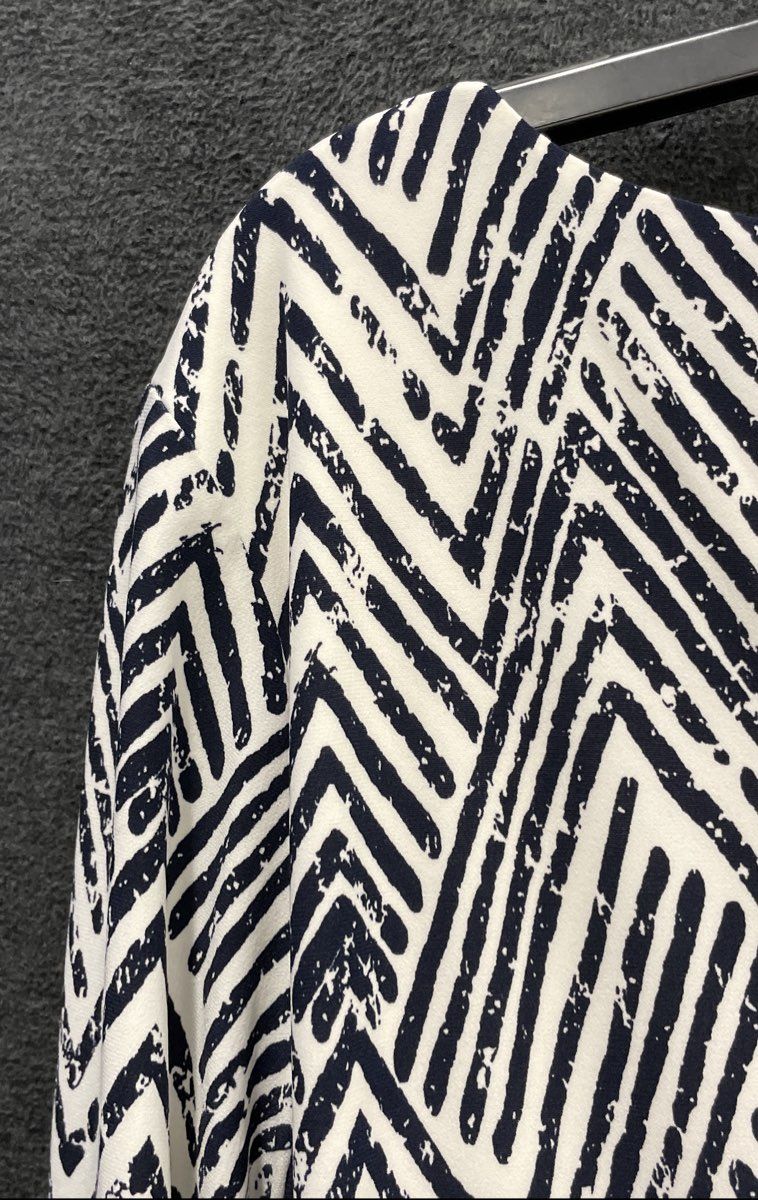 Lauren Ralph Lauren Women's Navy White Chevron Ruched 3/4 Sleeve Dress Sz 14