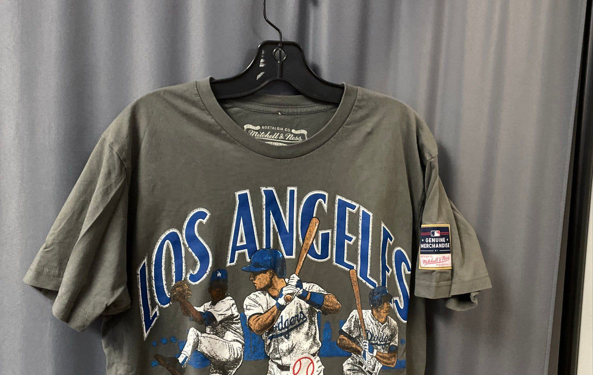Mitchell & Ness LA Dodgers MLB Graphic T-Shirt Double Sided Gray Sz M