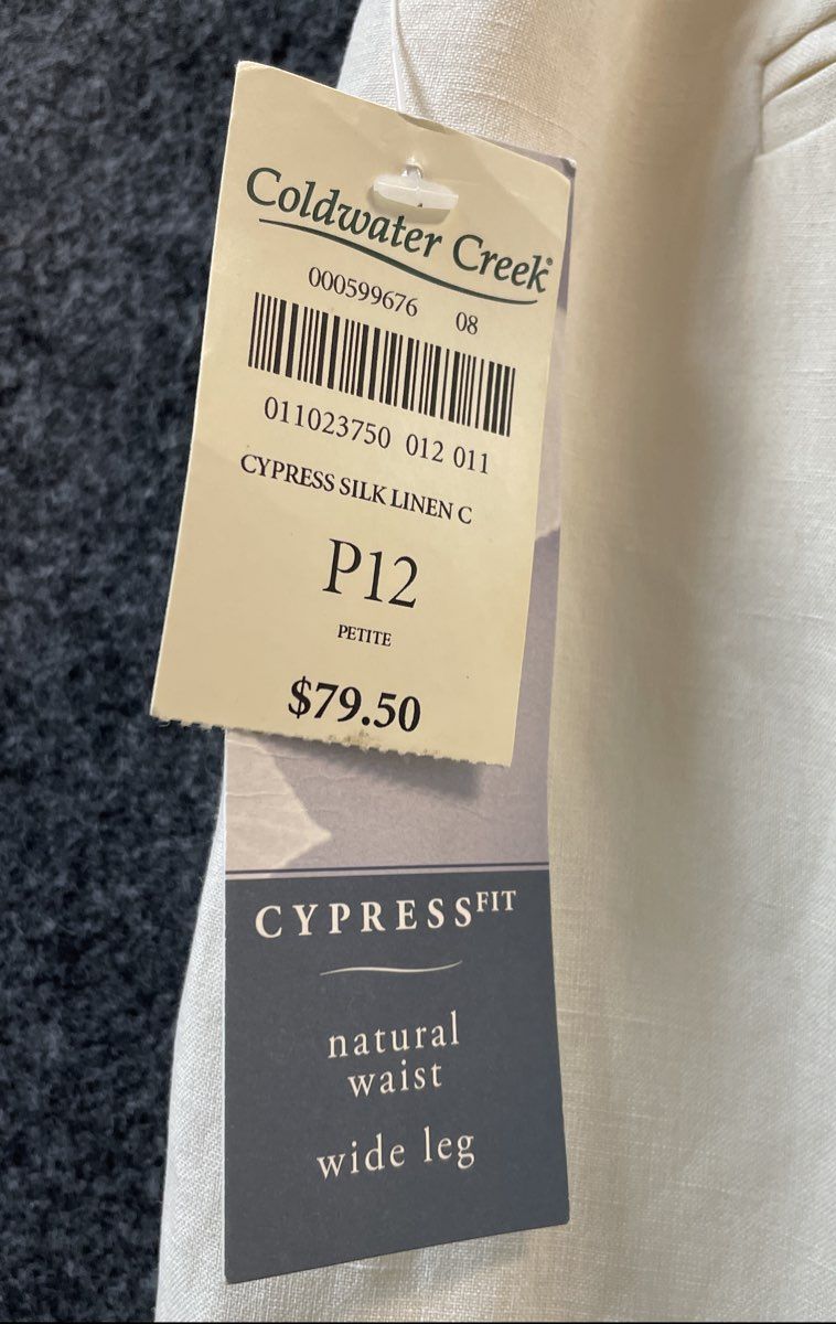 Coldwater Creek Women's Pants Cream Silk Linen Blend Wide Leg NWT Sz P12