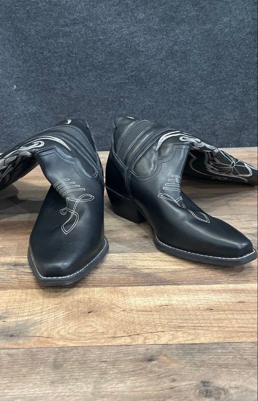 Torrid Black Faux Leather White Western Stitched Cowboy Boots Size 10.5WW