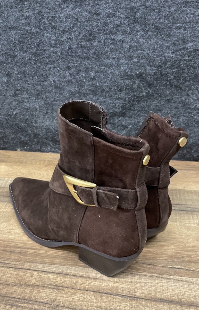 Vince Camuto Philay Dark Brown Suede Buckle Ankle Boots Women's Size 8W