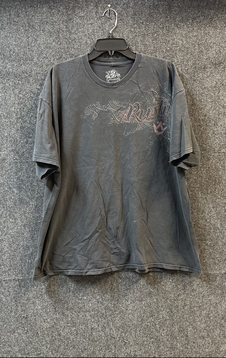 Rusty Men's Graphic T-Shirt Washed Black Surf Skate Cotton Sz XXL