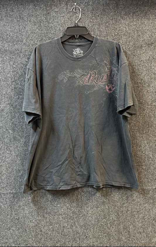 Rusty Men's Graphic T-Shirt Washed Black Surf Skate Cotton Sz XXL