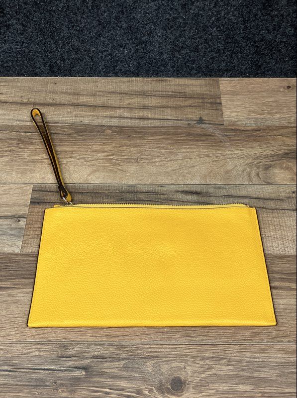 Michael Kors Yellow Pebbled Leather Large Wristlet Pouch Gold Hardware
