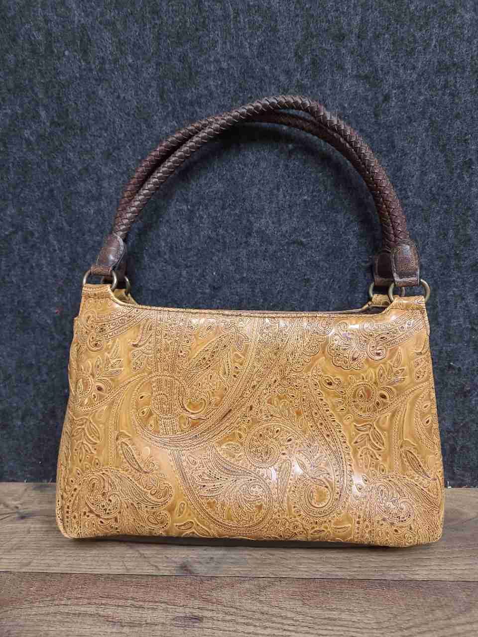 Relic Tan Paisley Embossed Faux Leather Shoulder Bag Braided Handles Handbag