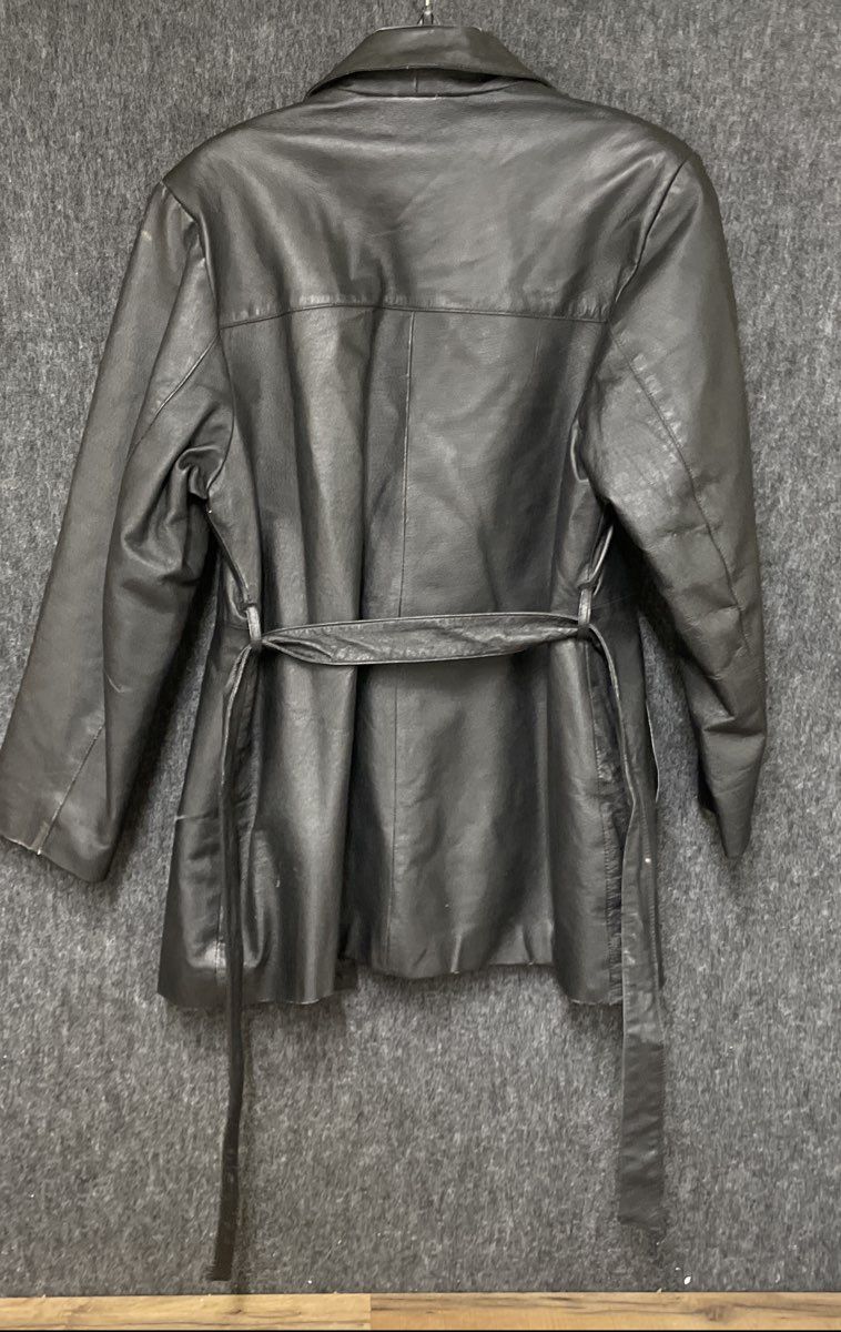 Michael Michelle Women's Black Genuine Leather Belted Trench Jacket Sz L