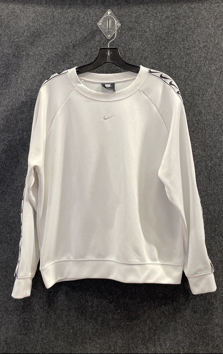 Nike Men's White Crewneck Sweatshirt Logo Tape Sleeve Embroidered Swoosh Sz L
