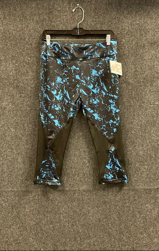 S2 Women's NWT Capri Leggings Black Blue Abstract Print Athletic Size 1X