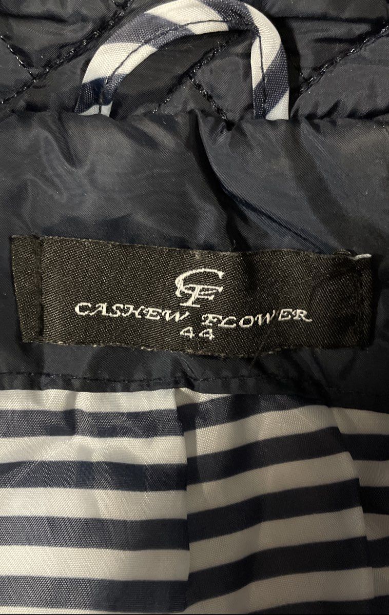 Cashew Flower Women's Navy Blue Herringbone Quilted Mock Neck Jacket Sz 44