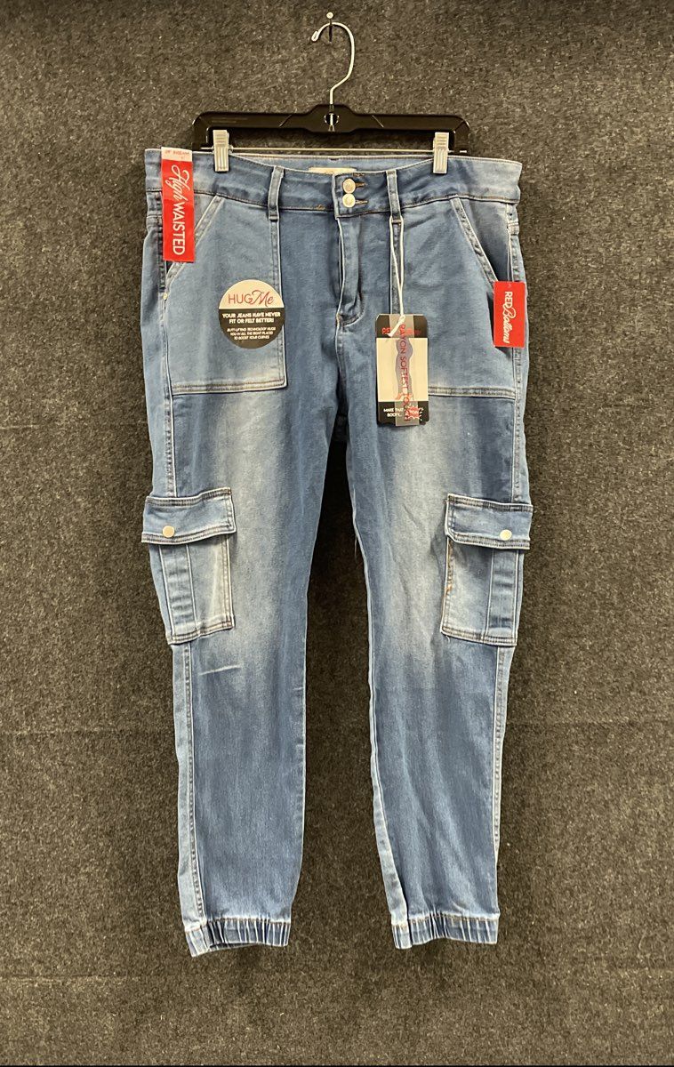 Red Bottoms Women's Blue High Waisted Skinny Cargo Jogger Jeans Sz 18 NWT