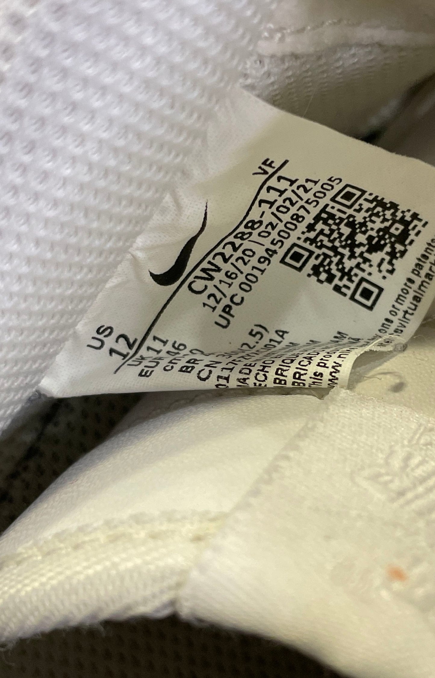 Nike Air Force 1 '07 Triple White Low Sneakers Men's Size 12