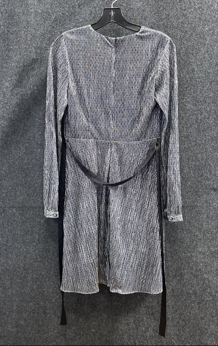 Banana Republic Women's Silver Metallic Pleated Long Sleeve Wrap Dress Sz 2 NWT