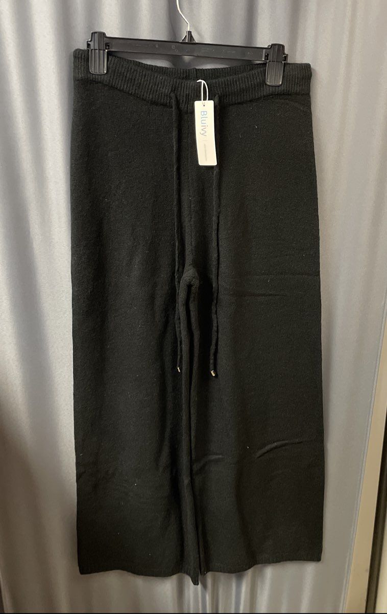 Bluivy Women's Black Knit Drawstring Wide Leg Lounge Pants NWT Sz M
