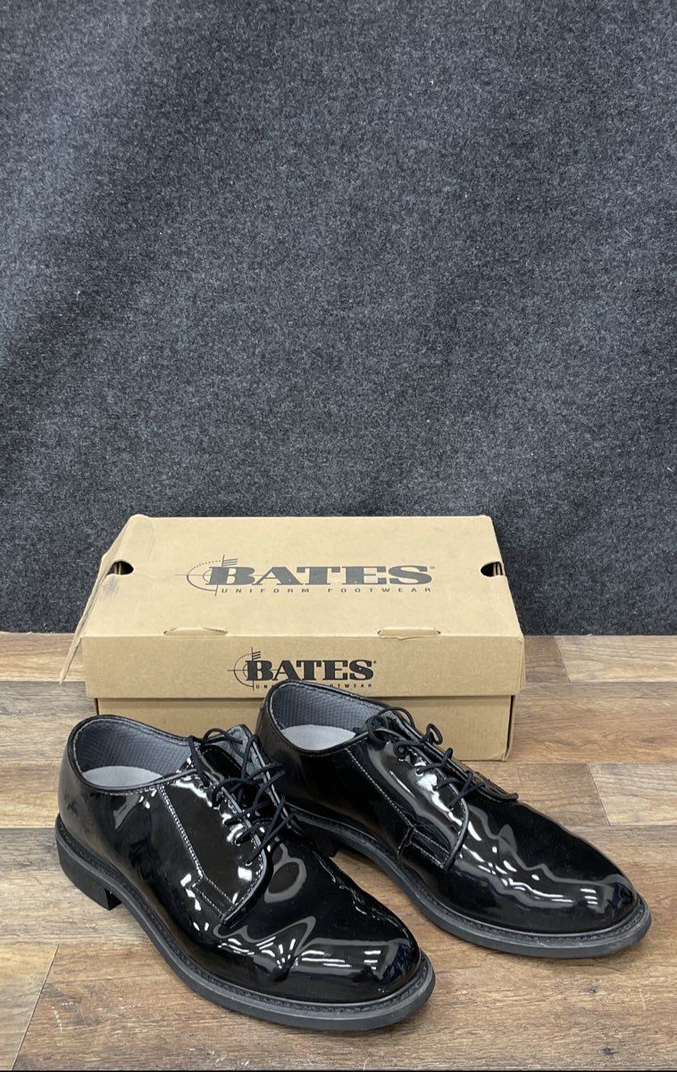 Bates High Gloss Black Uniform Oxford Men's Shoes Size 10.5D New With Box