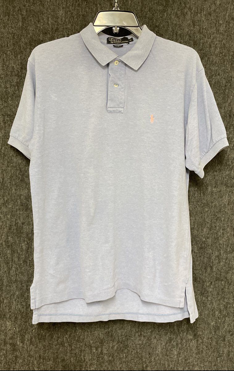 Polo Ralph Lauren Men's Vintage 90s Light Blue Cotton Polo Shirt Pink Pony Sz M