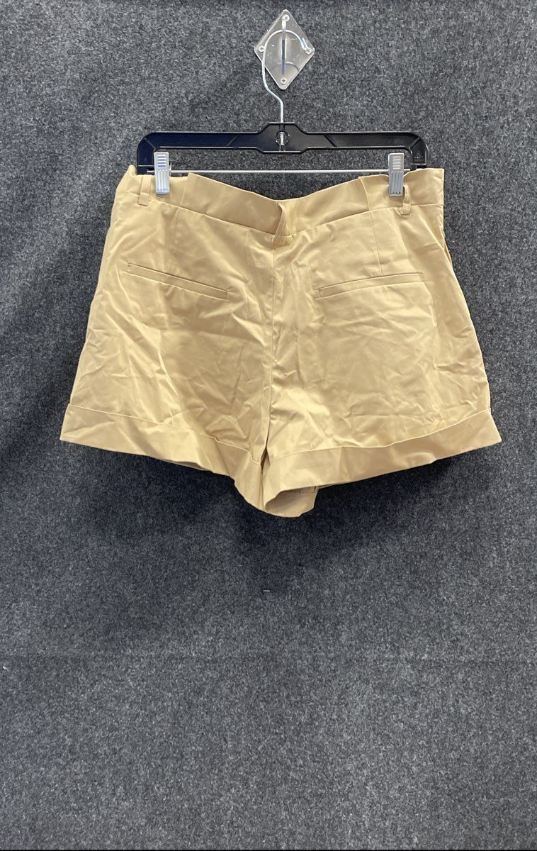 Zara Women's Khaki Cuffed Cotton Blend Chino Shorts Size L NWT