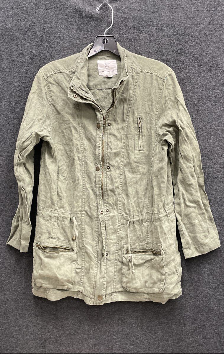 Artisan NY Women's Sage Green 100% Linen Utility Safari Anorak Jacket Sz S