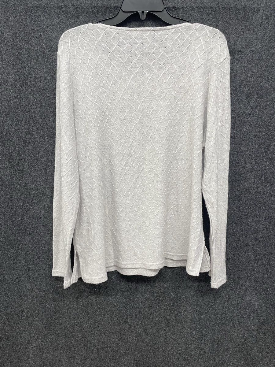 Mario Serrani Women's Light Gray Textured Diamond Knit Long Sleeve Top Sz L