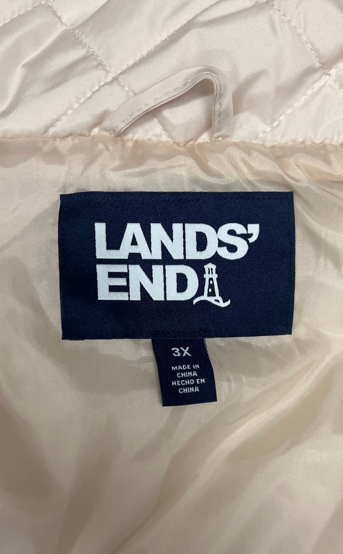 Lands' End Women's Ivory Quilted Zip Up Puffer Vest Sz 3X NWT