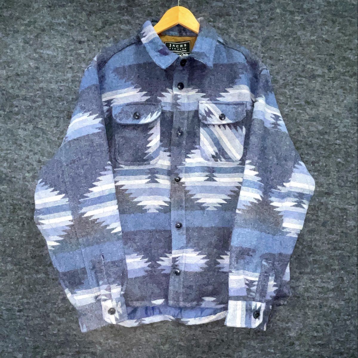 JACHS NY Aztec Southwestern Fleece Lined Shirt Jacket Shacket Blue Grey NWT Sz L