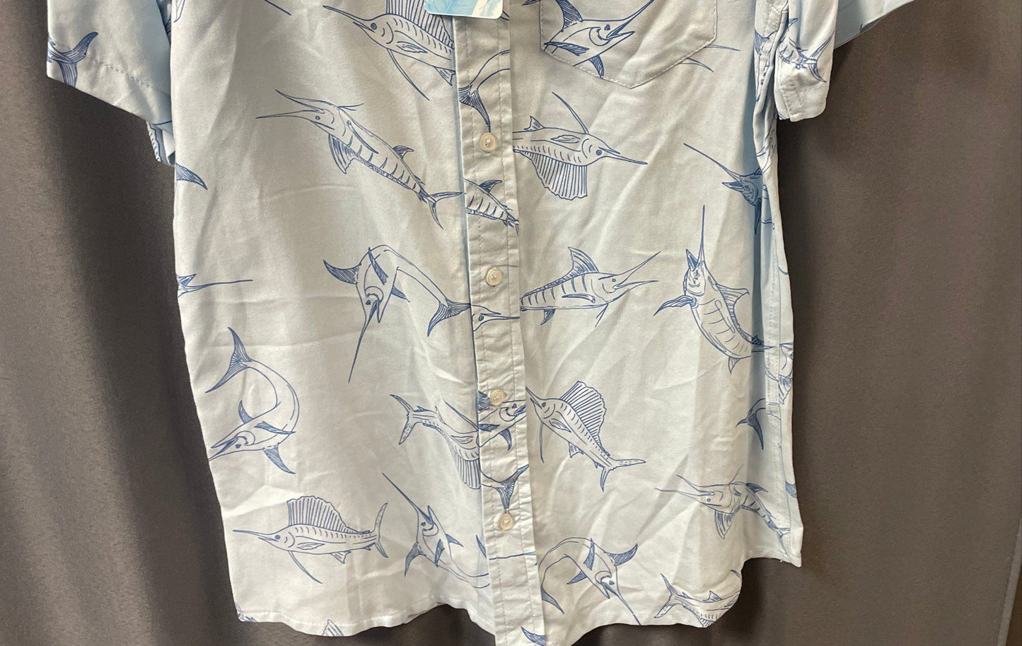 Tommy Bahama Boy's Light Blue Marlin Print Rayon Short Sleeve Shirt Sz 10/12 NWT