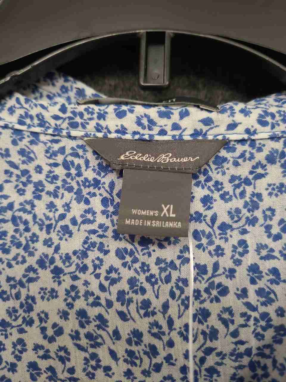Eddie Bauer Women's Blue White Floral Cotton Button Down Shirt XL NWT