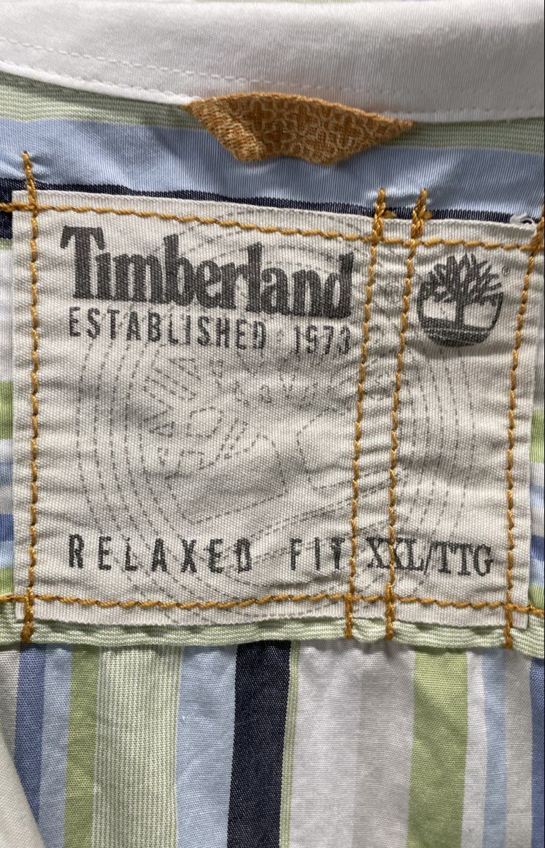 Timberland Men's Long Sleeve Button Up Shirt Blue Green Striped Relaxed Fit XXL
