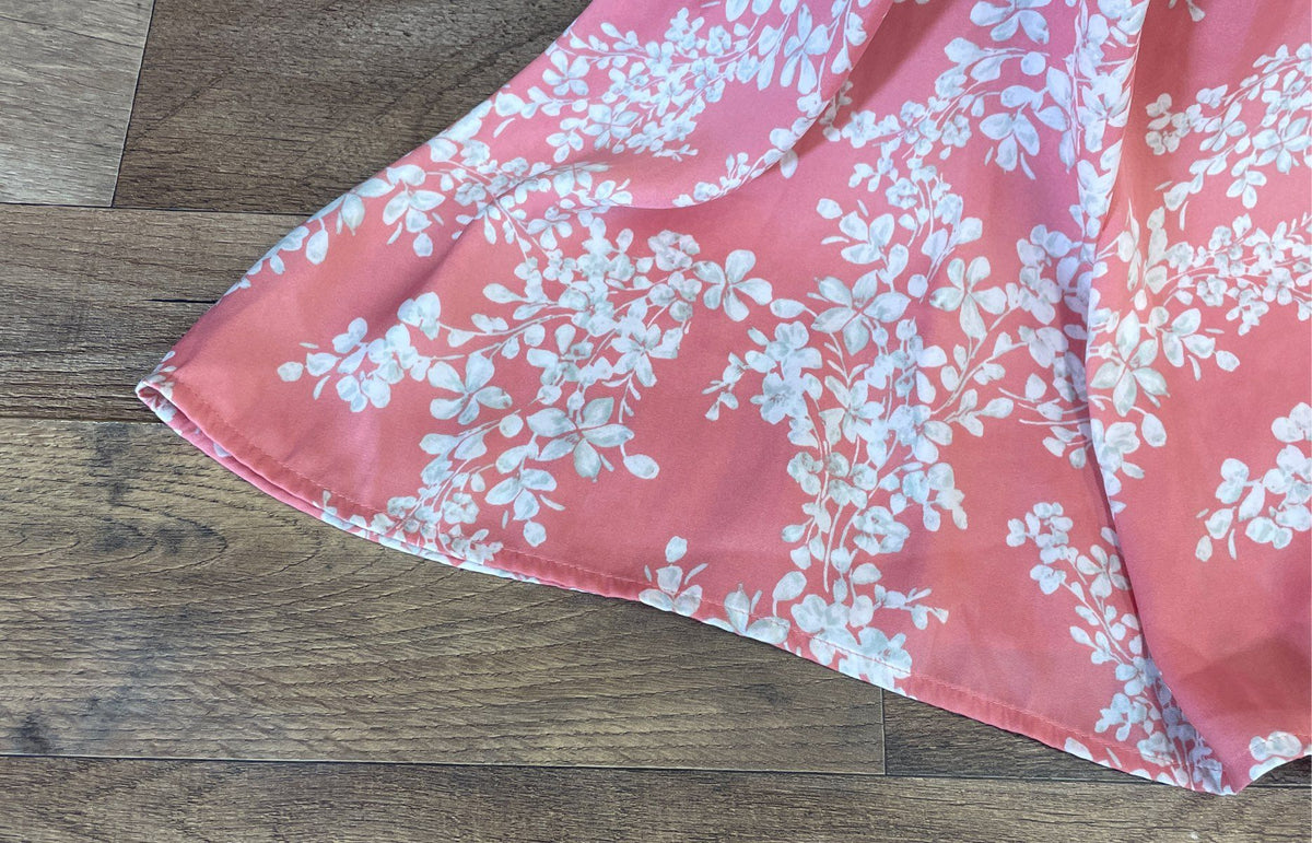 Lauren Conrad Women's Pink Floral Midi Dress Tie Details Flutter Sleeve Sz XL