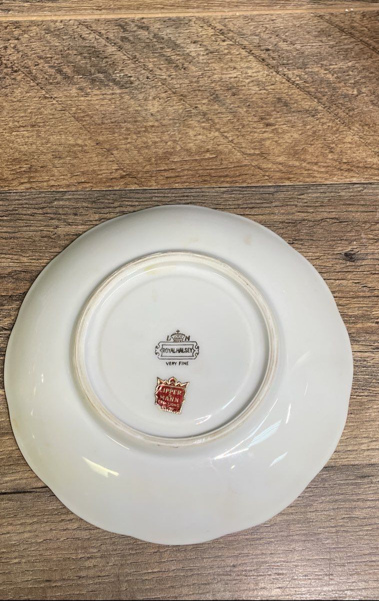 Vintage Royal Halsey Pink Rose Lusterware Pedestal Teacup & Saucer Set Japan