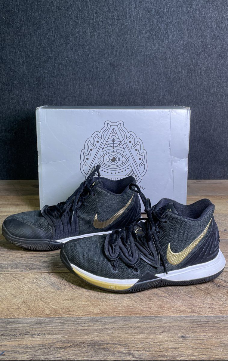 Nike Kyrie 5 Black Metallic Gold Basketball Shoes Youth Size 5Y