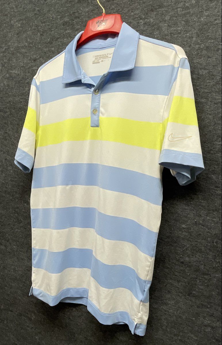 Nike Golf Men's Polo Shirt Blue White Lime Green Dri-FIT Tour Performance Size S