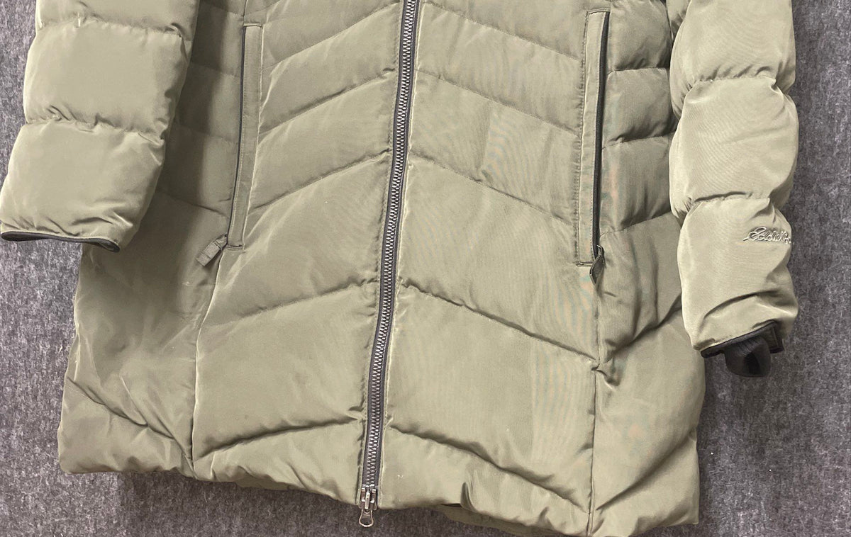 Eddie Bauer Women's Green Hooded Sherpa Lined Chevron Puffer Jacket Sz XL