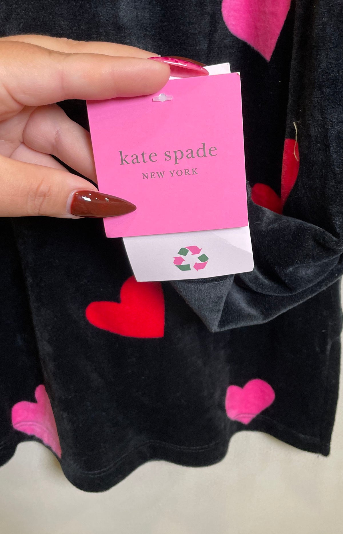 Kate Spade Women's Black Heart Print Velour Pajama Top NWT Size L