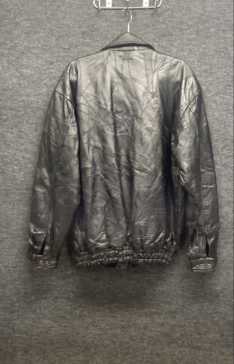 Vintage 90s Italian Stone Men's Black Patchwork Leather Bomber Jacket Sz XL