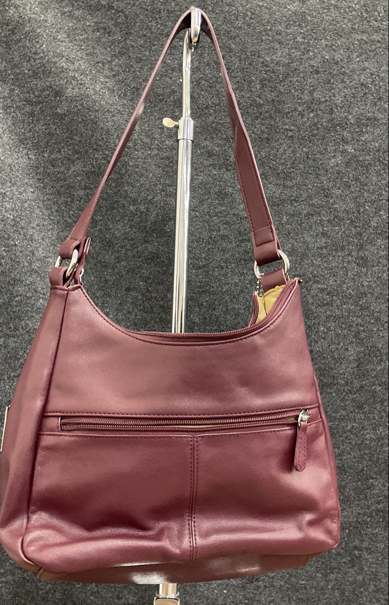 Giani Bernini Maroon Leather Hobo Shoulder Bag Purse Silver Hardware