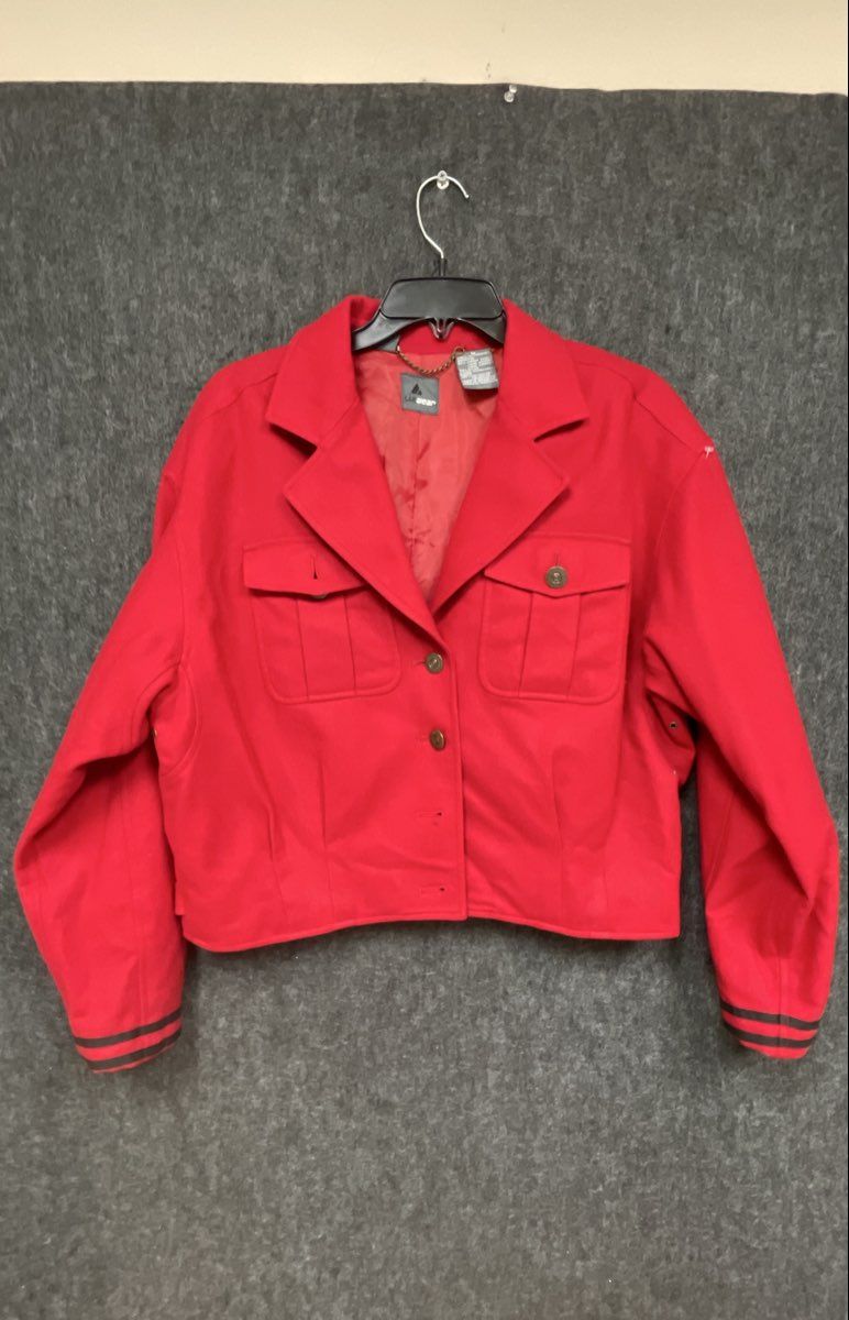 Vintage 90s Lizwear Women's Red Virgin Wool Cropped Utility Jacket Sz M