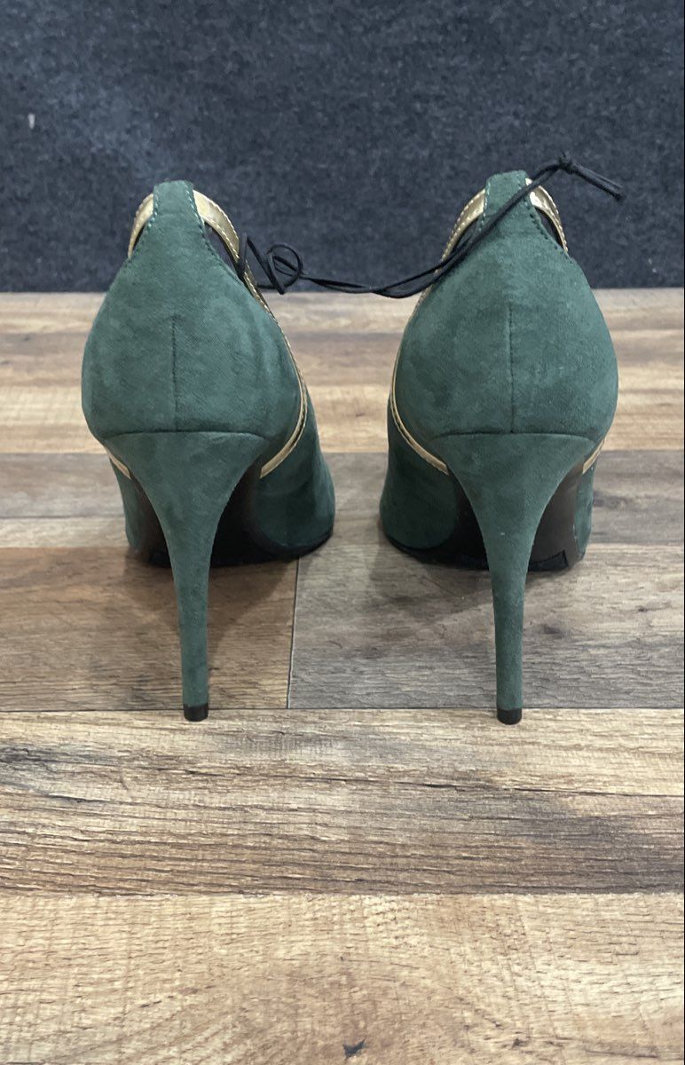 Marc Fisher Forest Green Suede Pointed Toe Stiletto Heels Gold Trim Size 8.5