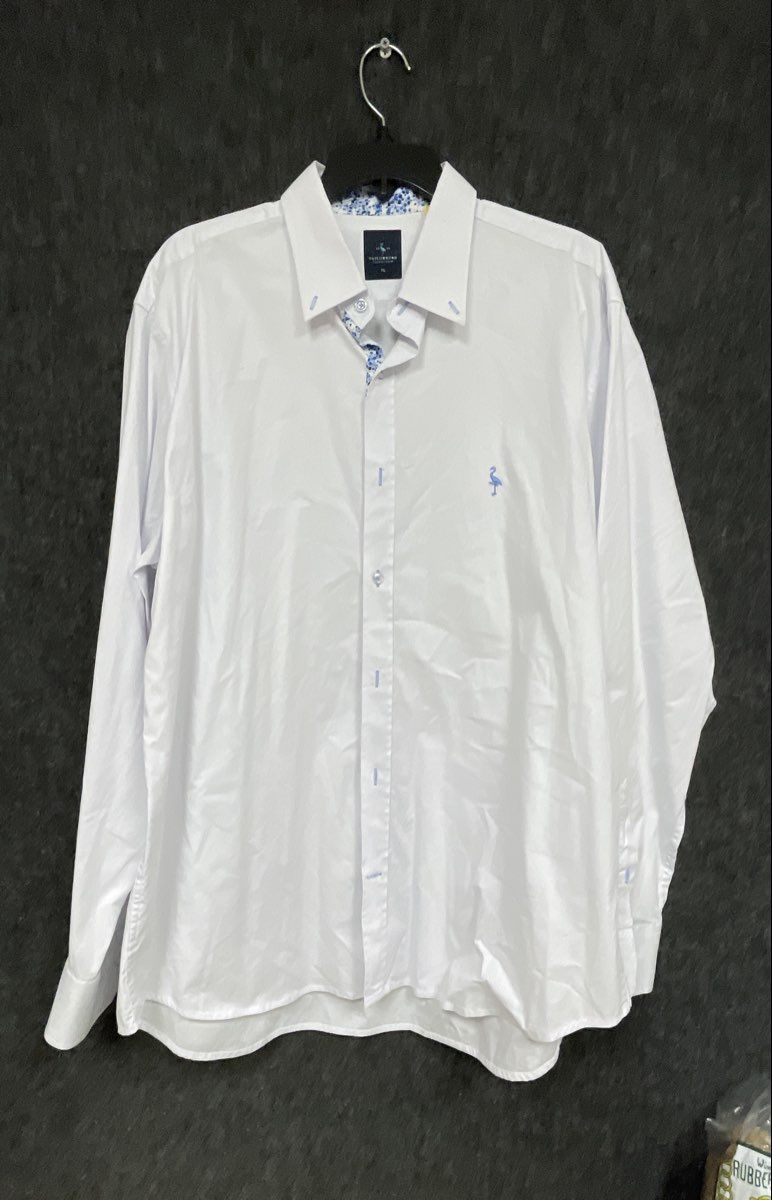 Tailorbyrd Men's Long Sleeve Button Down Shirt White Floral Trim Logo Sz XL
