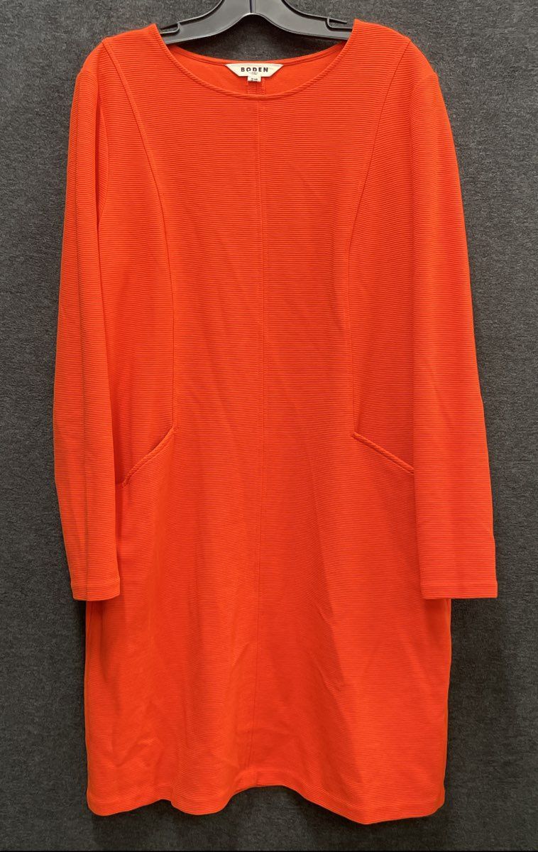 Boden Women's Orange Otto Ottoman Ribbed Knit Long Sleeve Pocket Dress Sz 12R