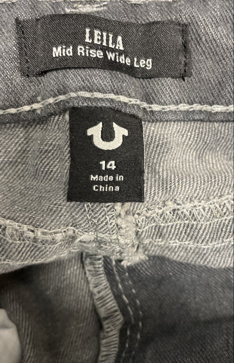 True Religion Girls Leila Mid Rise Wide Leg Studded Gray Denim Jeans Sz 14