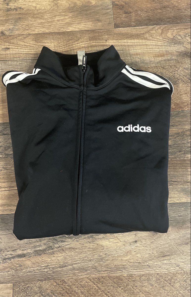 adidas Men's Essentials 3-Stripes Track Jacket Black White Full Zip Size S