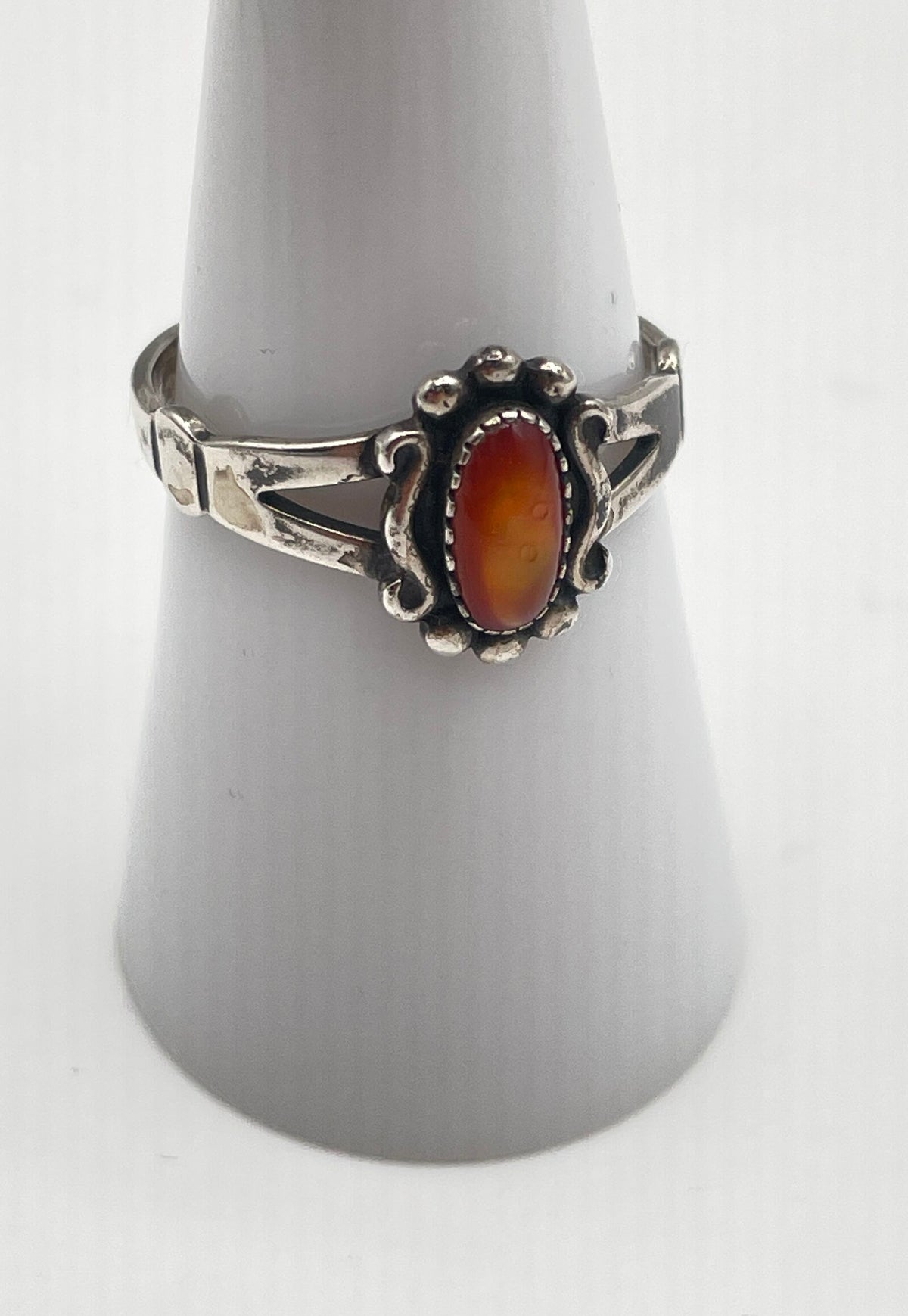 Wheeler Mfg. Co. 925 Sterling Silver Orange Resin Stone Ring 2.3g