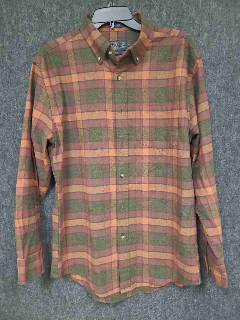 Pendleton Men's Orange Green Plaid Cotton Button Down Shirt Sz M